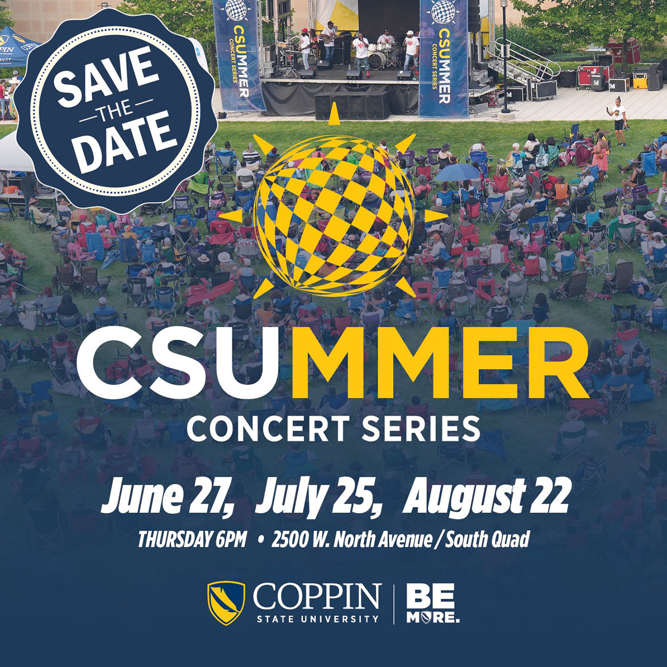 Summer Concert Series - June 27, July 25, and August 22, 2024. Thursdays at 6 p.m. 2500 West North Avenue, South Quad