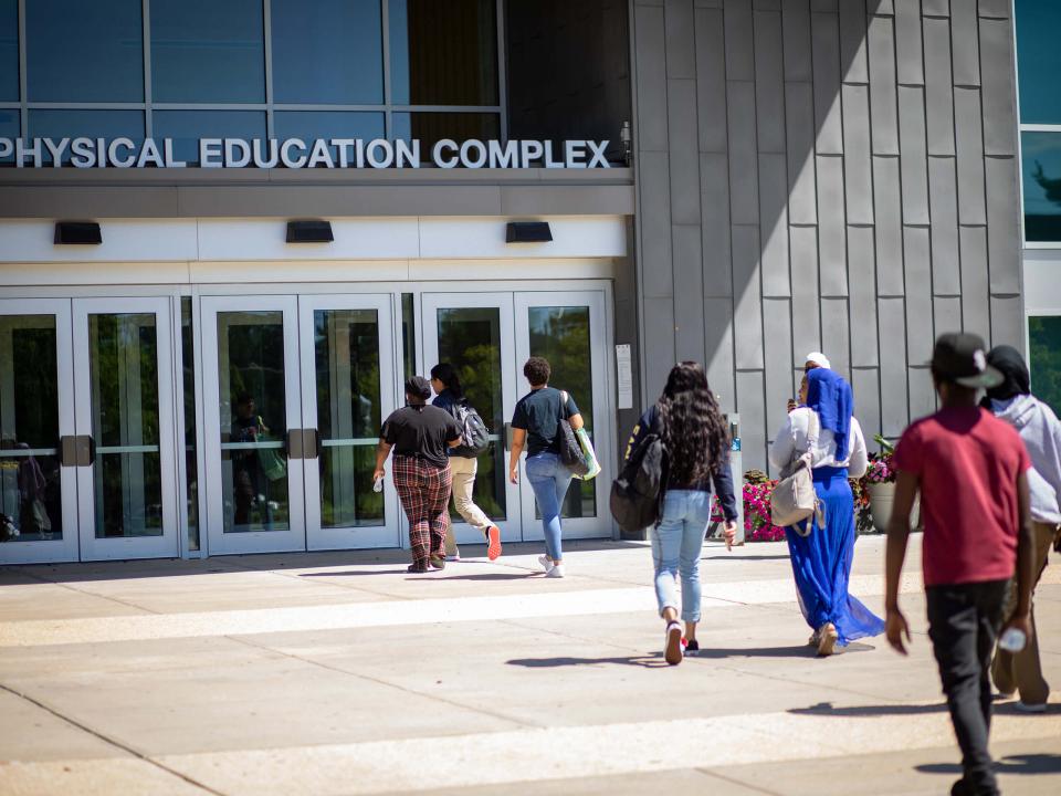 walking into PE building