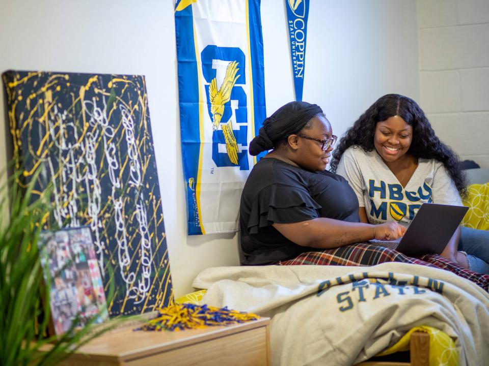 students in dorm room