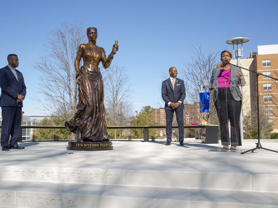 Sculpture artist, Rev. Frederick Hightower and  President Jenkins
