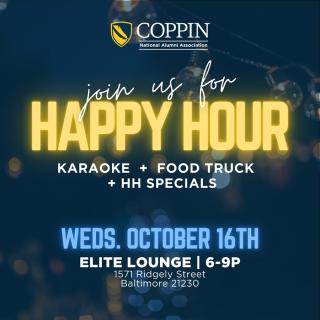 Alumni Happy Hour 10/16/24, 6:00 to 9:00 p.m. at Elite Lounge, 1571 Ridgely Street, Baltimore 21230